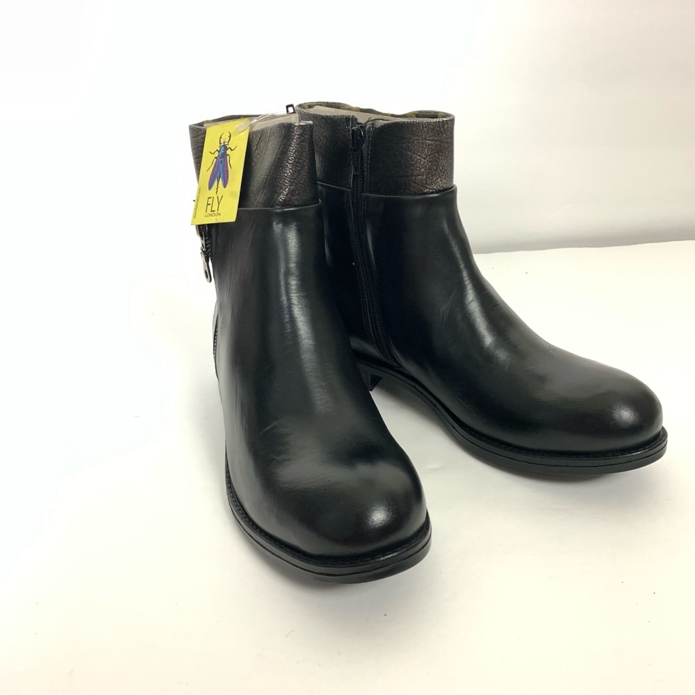 NWT FLY London Leather Zip-Up Ankle Boots Abys Black size 40 - Picture 11 of 13